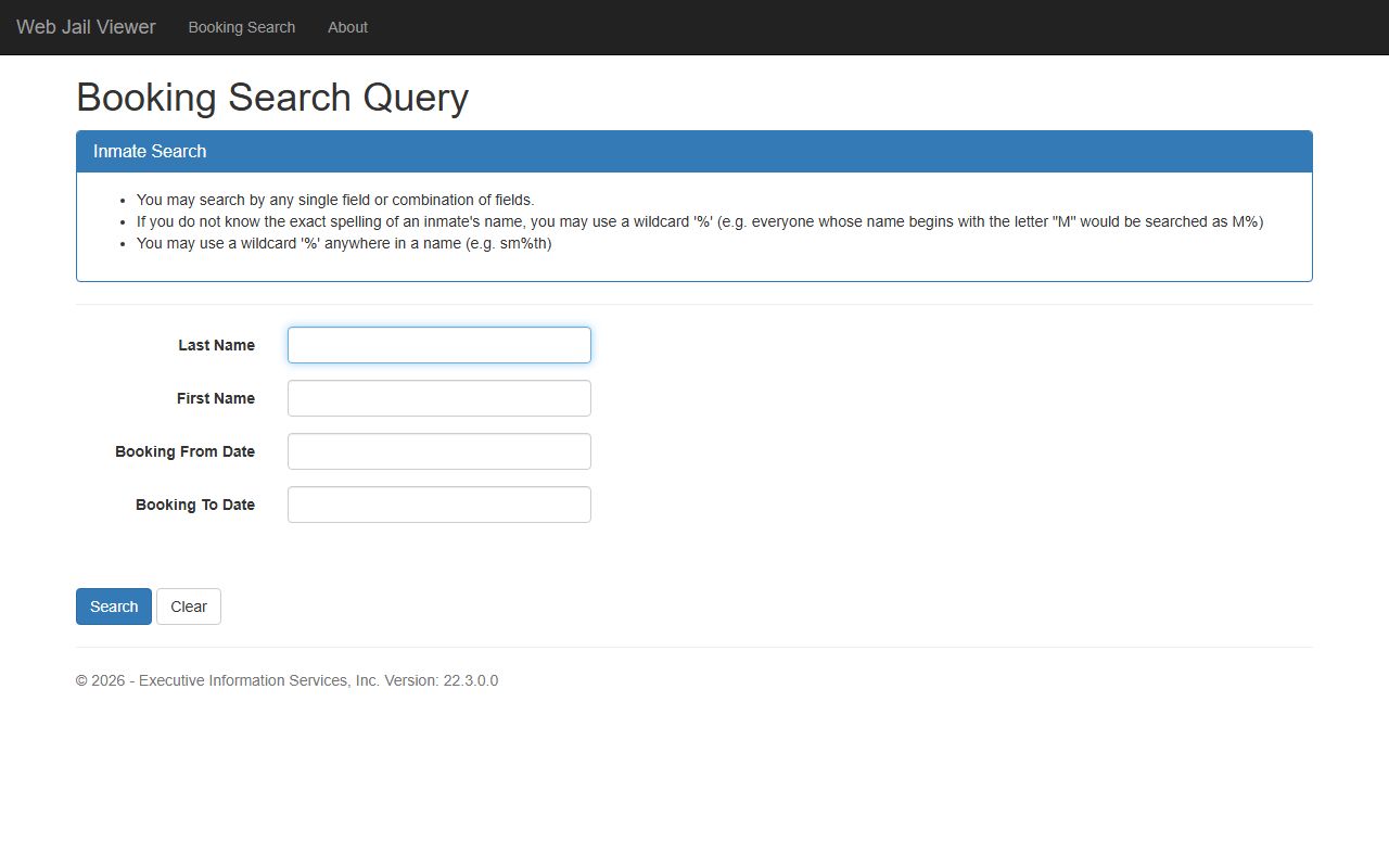 Santa Cruz County inmate population booking search query form