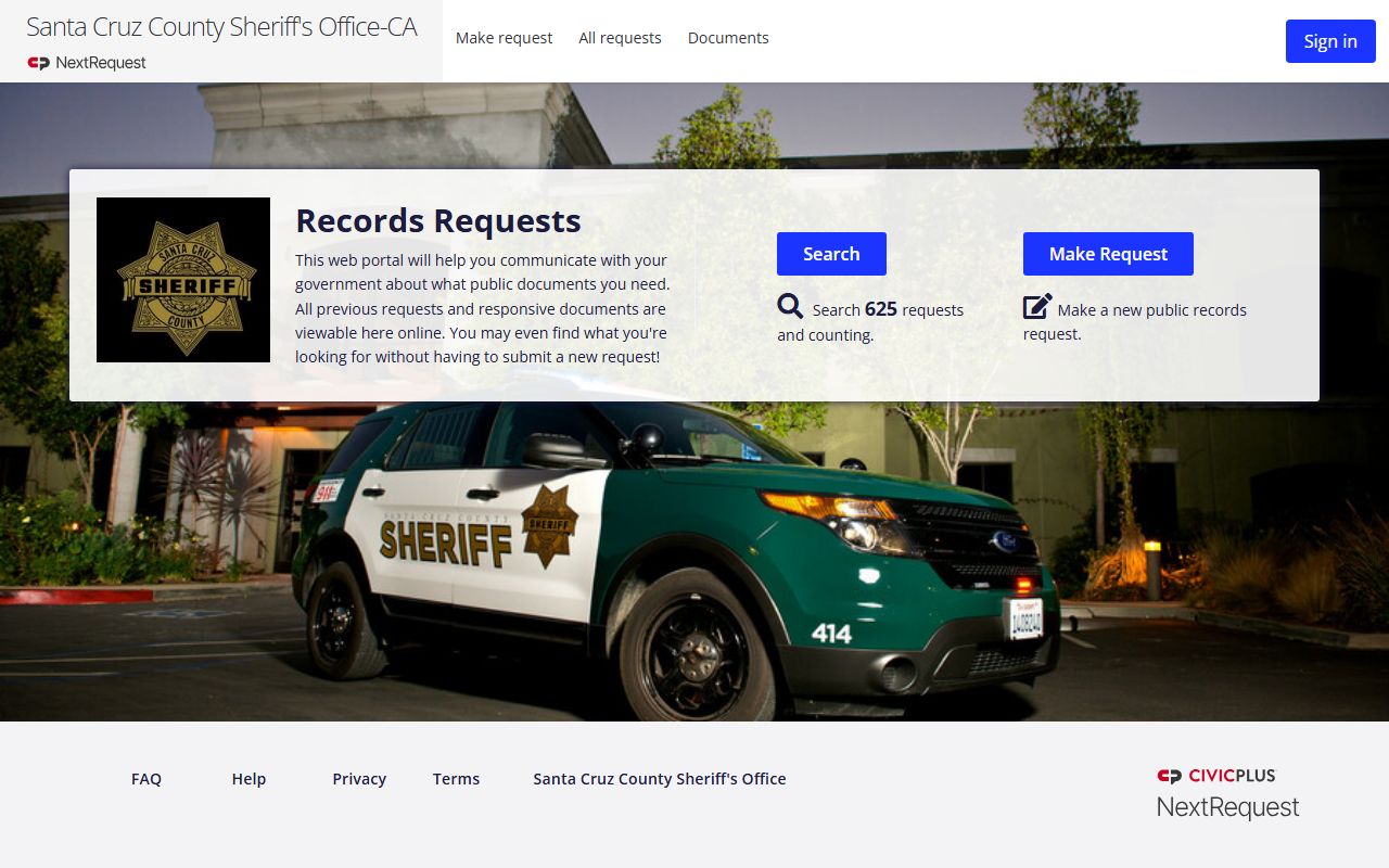 Santa Cruz County booking photo public records request portal