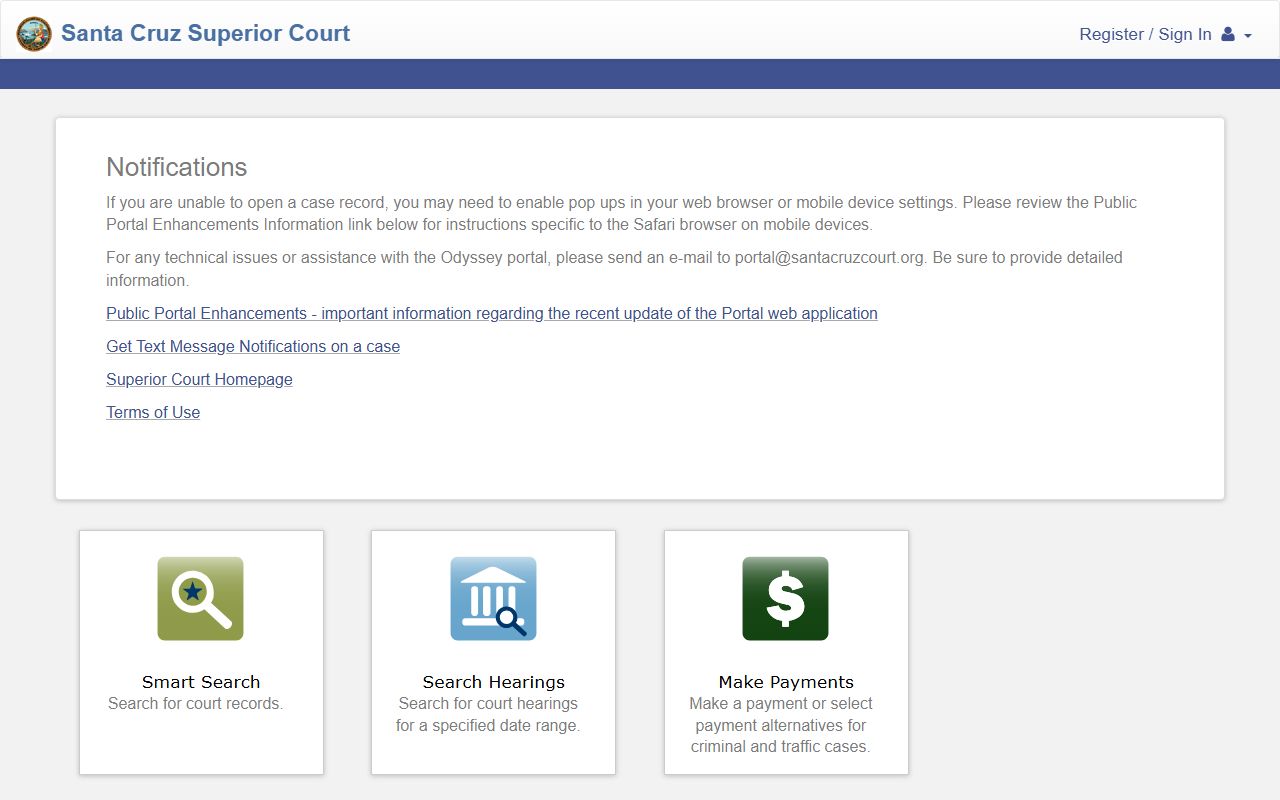 Santa Cruz County court records after arrest Odyssey court portal